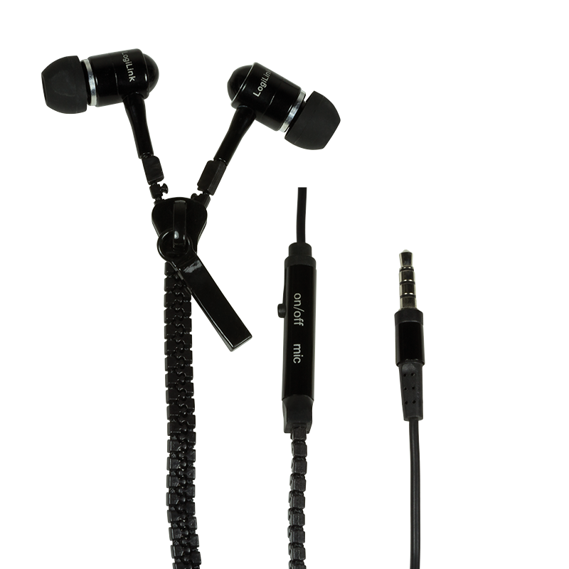 Auriculares intrauditivos estéreo con cremallera LogiLink con control remoto, negros