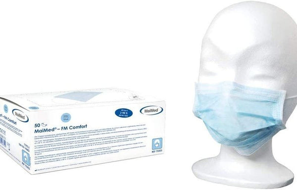 MAIMED- FM Comfort OP-Mundschutz, Maske 3-lagig medizinischer Mundschutz EN 14683 (Typ II) blau