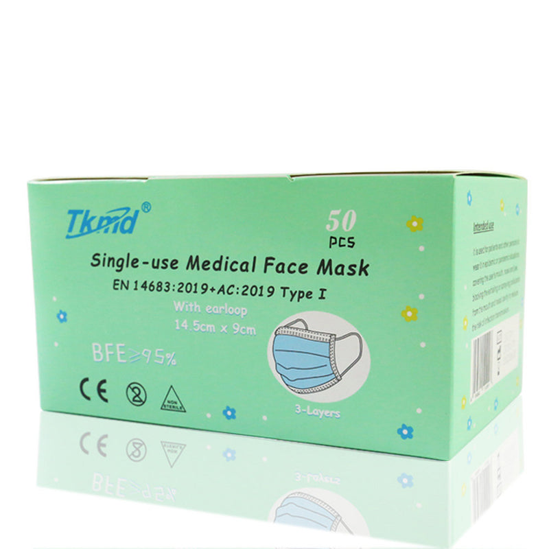 medizinischer Mundschutz Kindermaske Typ I (OP-Masken Typ I für Kinder) (BFE) ≥ 95% blau 50erBox