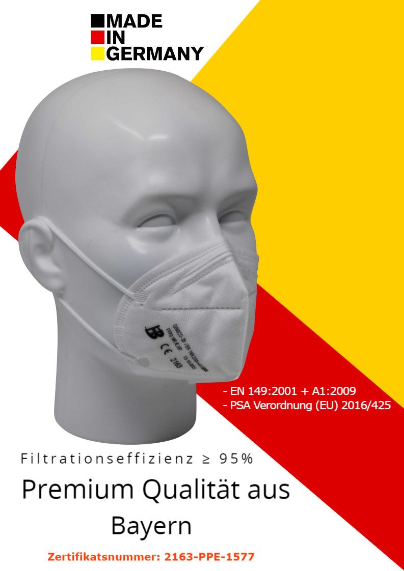 Mascarilla respiratoria emissimo Protection, clase FFP2 NR, sin válvula, mascarilla plegable EN 149 - Made in Germany