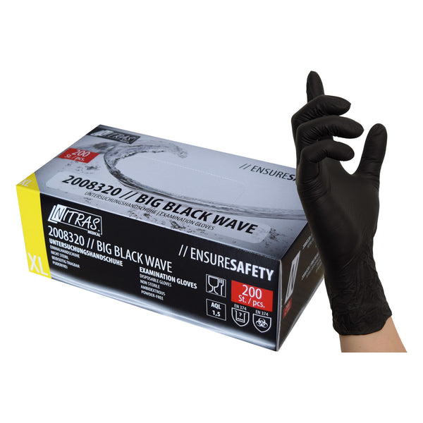 NITRAS BIG BLACK WAVE, guantes desechables de nitrilo, negro XL 200 uds.