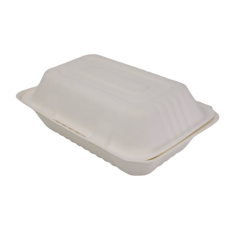 50 x caja de menú con tapa abatible Apto para microondas, compostable - 30,4x23x3,8 cm - 50 piezas