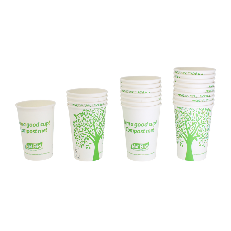 50 x Bio Einwegbecher "GreenTree" 0,297 L - Pappe PLA-beschichtet umweltfreundlich Kaffeebecher