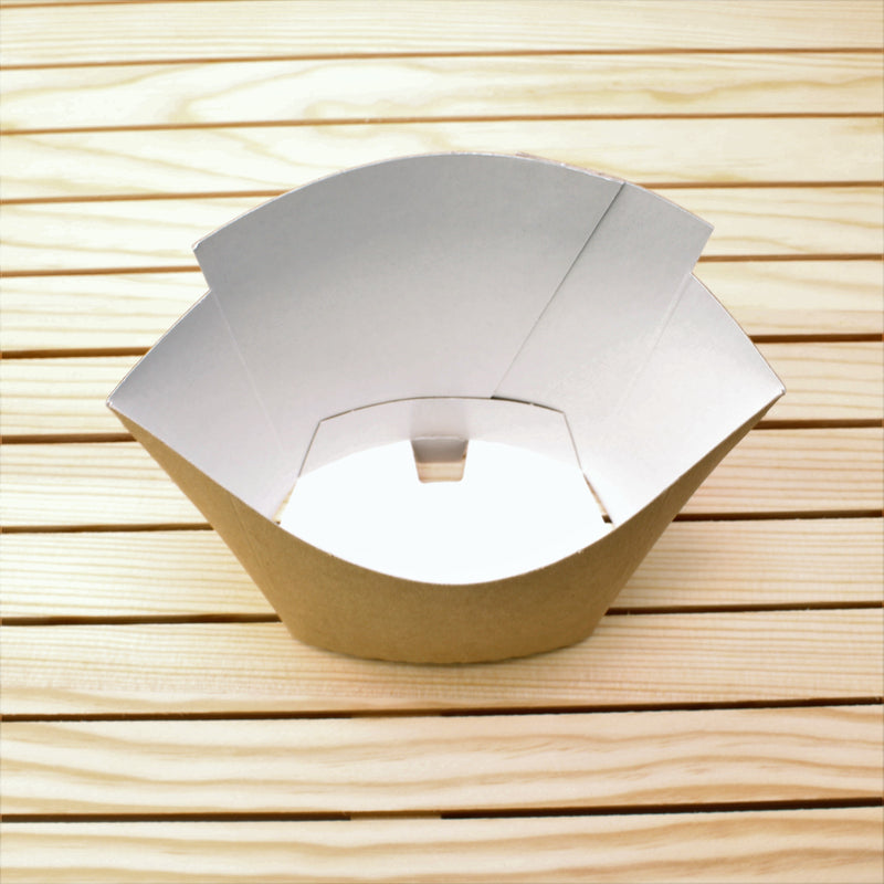Pommesbehälter aus braunem Kraftpapier + PE, large - Maße: 126 x 50 x 135 mm - 25 Stück