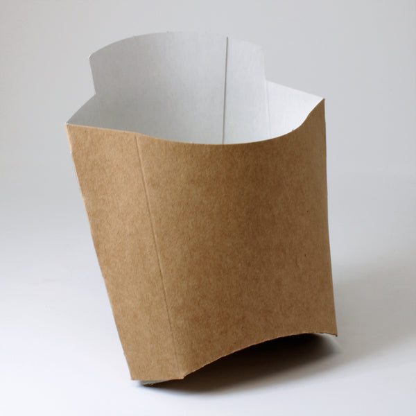 Pommesbehälter aus braunem Kraftpapier + PE, large - Maße: 126 x 50 x 135 mm - 25 Stück