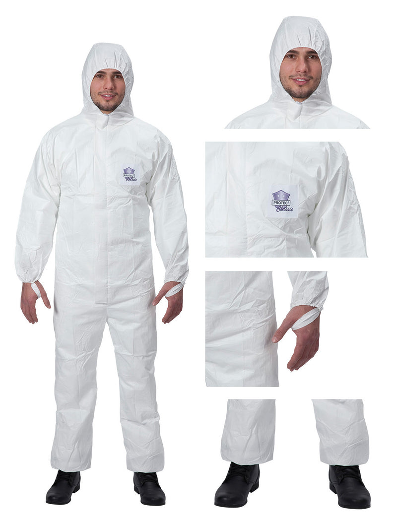 Protec Classic Overall Chemikalienschutzkleidung Schutzanzug EN14126 Kategorie 3 Typ 5/6 weiß L