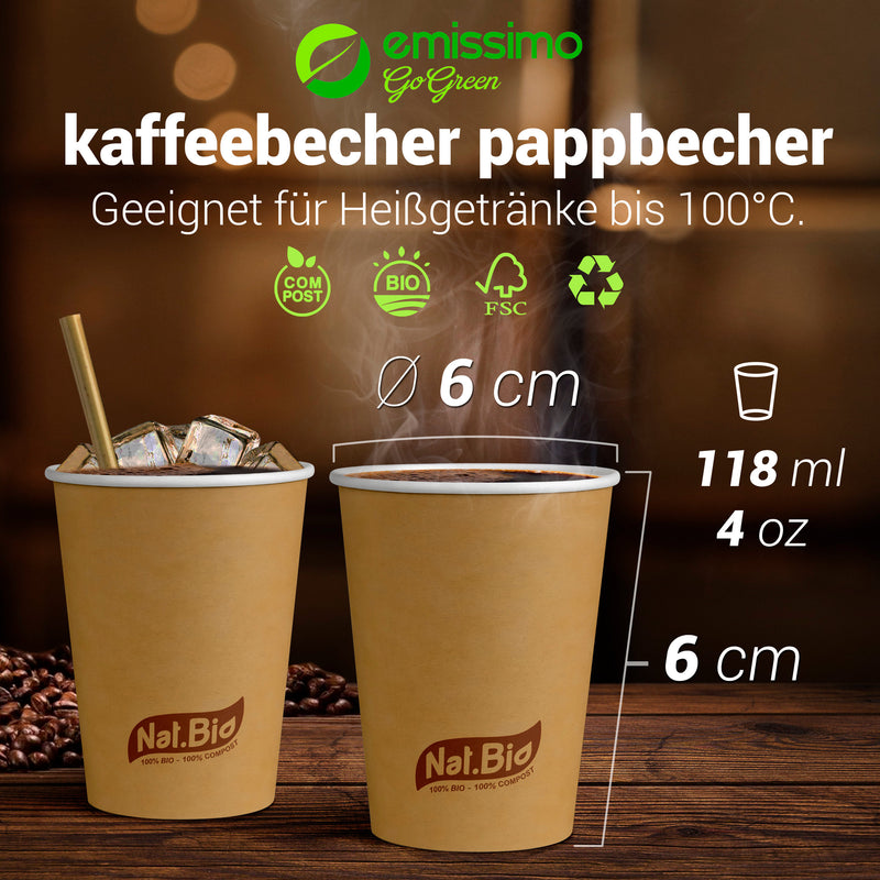 Vasos de papel marrón para bebidas frías y calientes - compostables - 118ml (4 oz) - 50 piezas