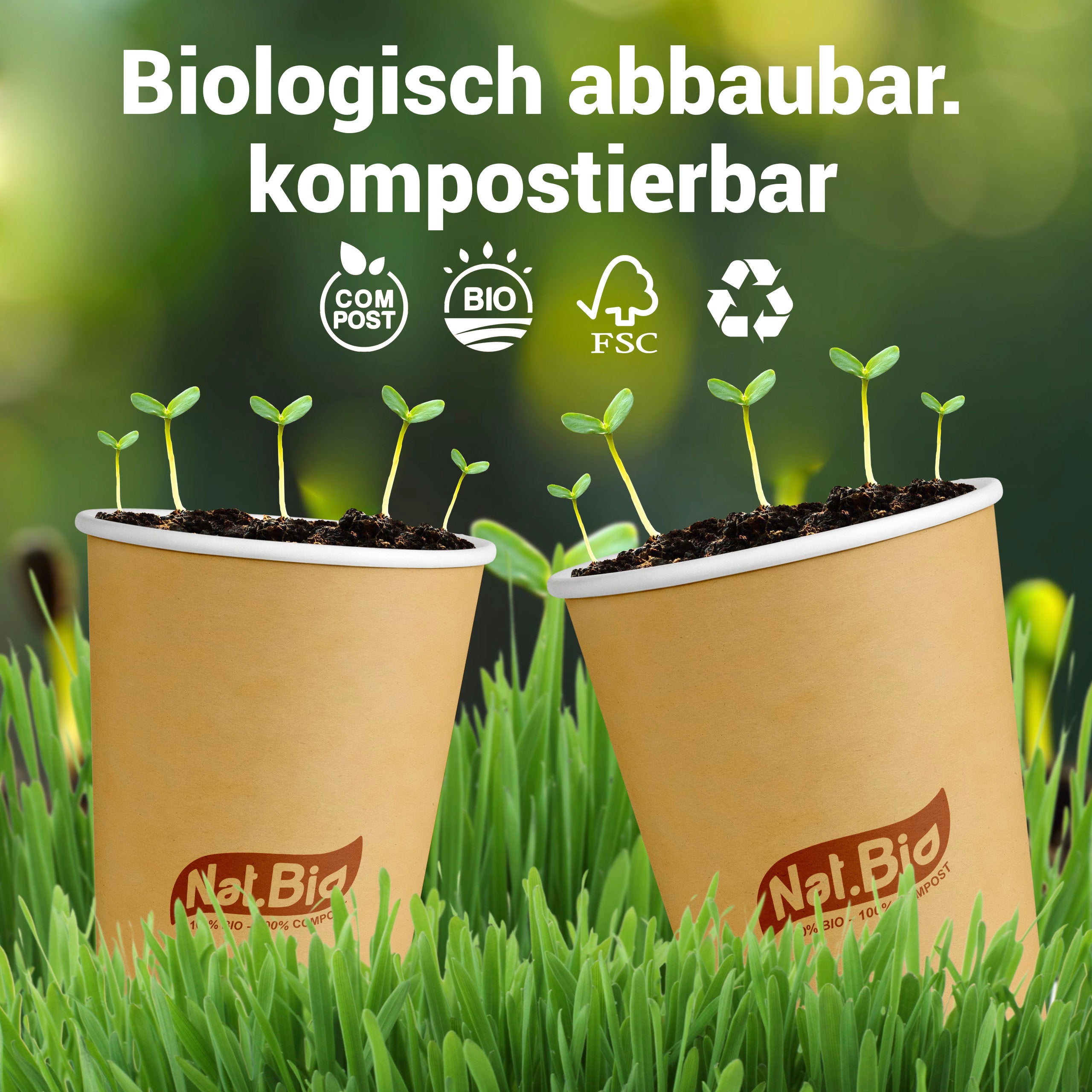 Vasos de papel marrón para bebidas calientes y frías compostables Capacidad: 177ml (6 oz) - 50 piezas