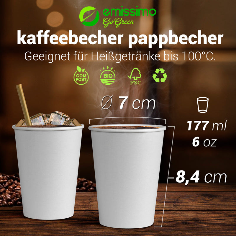 Vasos de papel blanco compostable - capacidad: 177 ml (6 oz) - 50 piezas