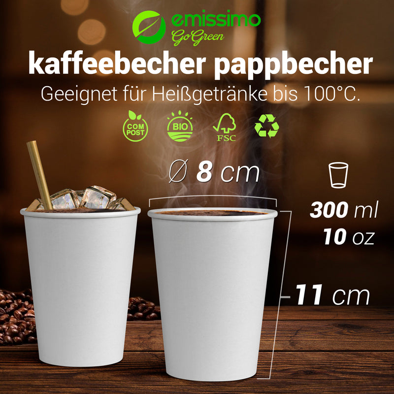 Pappbecher weiß kompostierbar - Kapazität: 297 ml ( 10 oz ) - 50 Stück