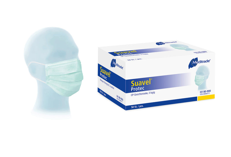 Mascarilla quirúrgica Suavel® Protec con cintas elásticas para las orejas, azul, tipo II