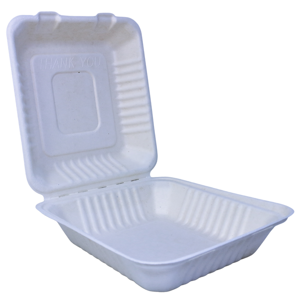 50 x caja de menú con tapa abatible, apta para microondas, compostable - 46x22x3,8 cm