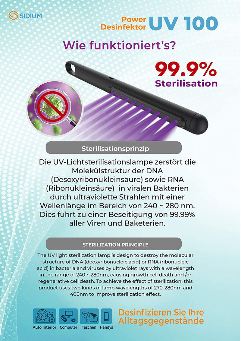 Power Desinfektor UV-100 tragbare UV Lampe Sterilisationslampe UV Sterilisator mobil