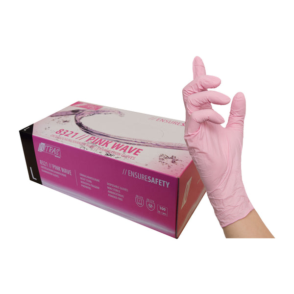 NITRAS PINK WAVE, guantes desechables de nitrilo, rosa L 100 uds.