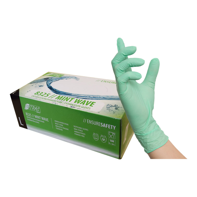 NITRAS MINT WAVE, guantes desechables de nitrilo, verde L 100 ud.