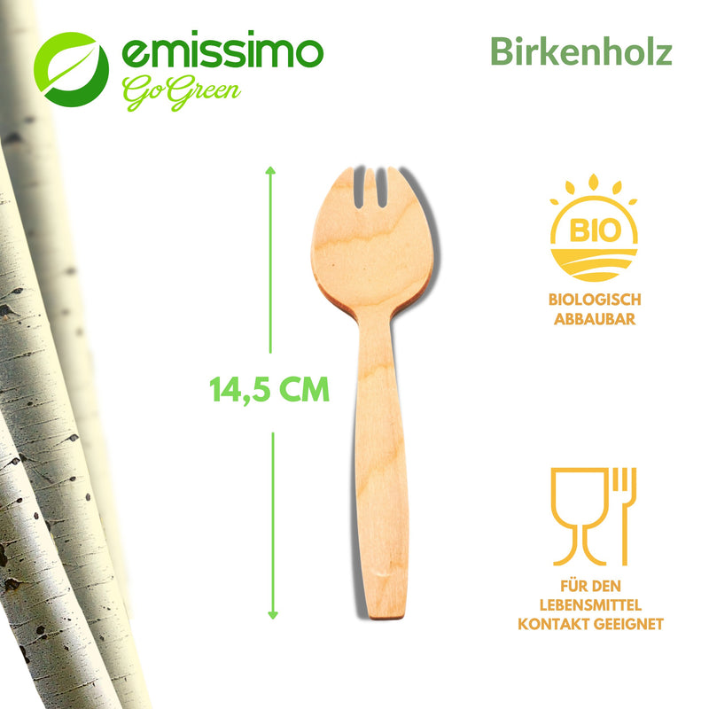 Tenedor de tres puntas “Spork” tenedor de madera, 140 mm - Embalaje: 100 piezas