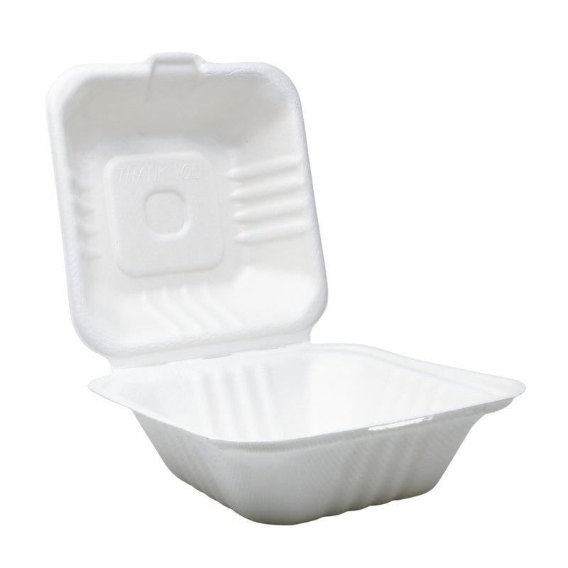 50 x caja de menú con tapa abatible, apta para uso en microondas, compostable 32x15,4x4/4,2 cm