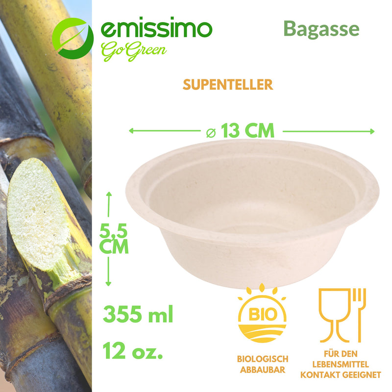 Suppenteller aus Zellstoff, Farbe Natur, kompostierbar, 13,5 x 4,9 cm 355 ml (12 oz) - 50 Stück