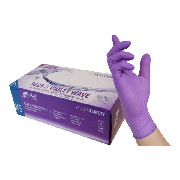 Nitras 8328 Violet Wave, guantes desechables de nitrilo, violeta- 1 paquete = 100 piezas, tamaño: L