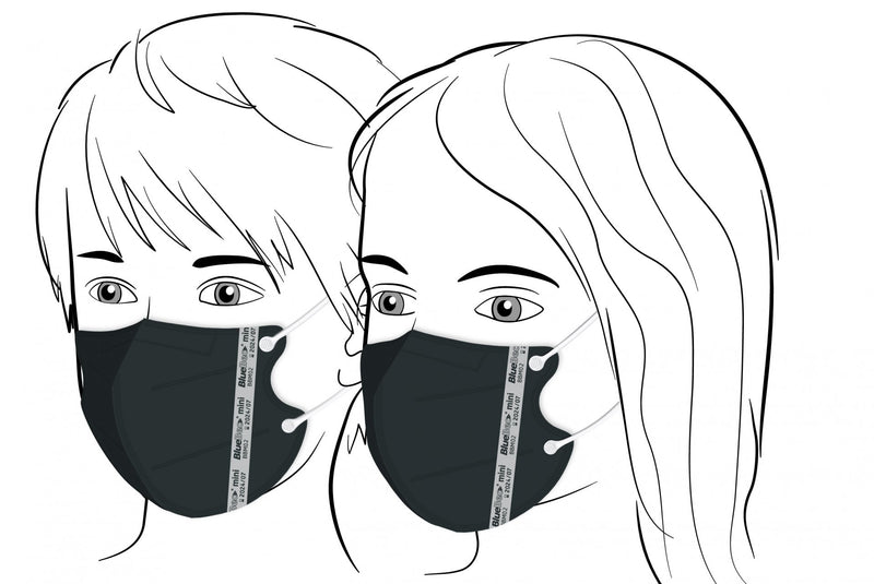 emissimo mini máscara protectora, XS para caras pequeñas y estrechas, Made in Germany caja de 10 negro