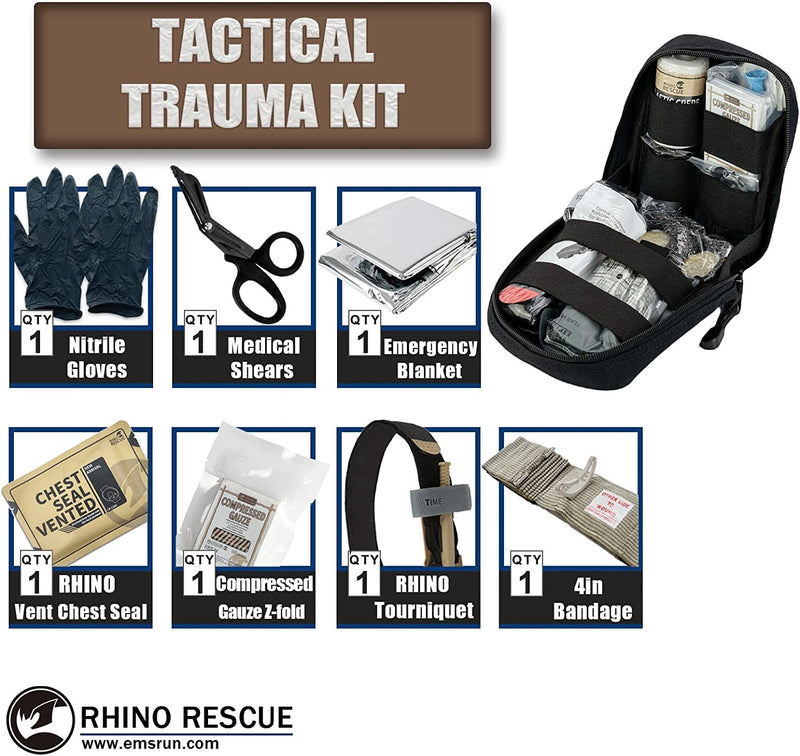 RHINO RESCUE Tactical Trauma Kit Stop The Bleed IFAK Suministros de recarga Cuidado de heridas de combate