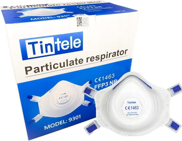Máscara respiratoria emissimo Tintele, blanca, clase FFP3 con válvula, máscara plegable EN 149, empaquetada individualmente en paquetes de 10