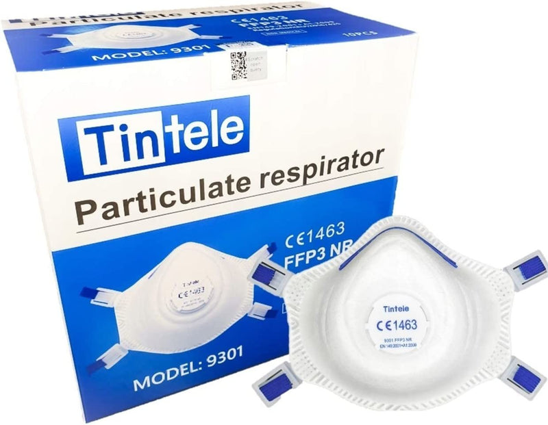 emissimo Atemschutzmaske Tintele weiß, Klasse FFP3 mit Ventil, EN 149 Faltmaske, einzeln verpackt 10er Pack