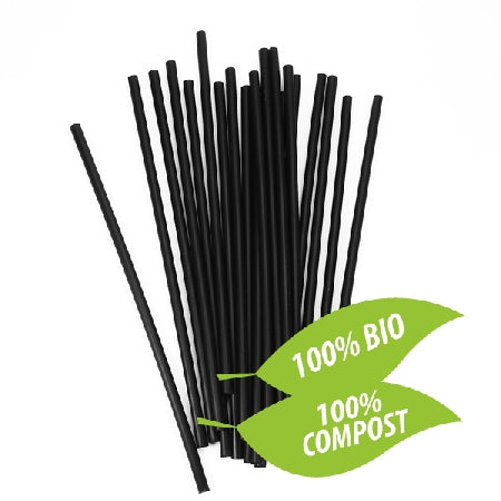 Pajitas Bio PLA compostables y biodegradables negras ø 8 x 250mm