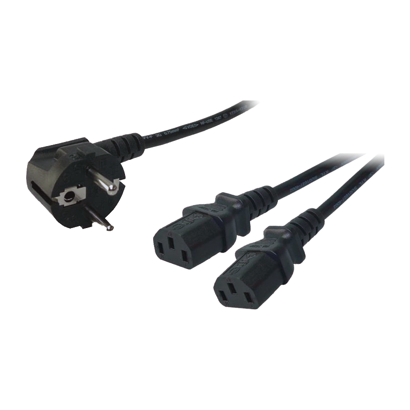 Cable de red LogiLink Y, conector de seguridad de 90° a 2x enchufes IEC C13, 1,5/1,8m, negro