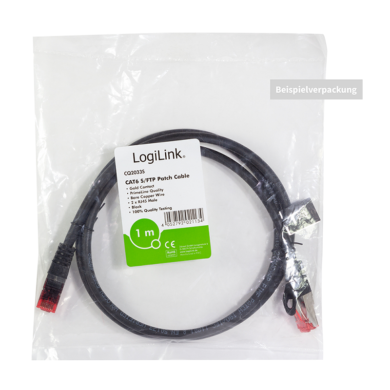 LogiLink Professional Patchkabel Cat.6 S/FTP, PIMF, PrimeLine, schwarz, 0,5m