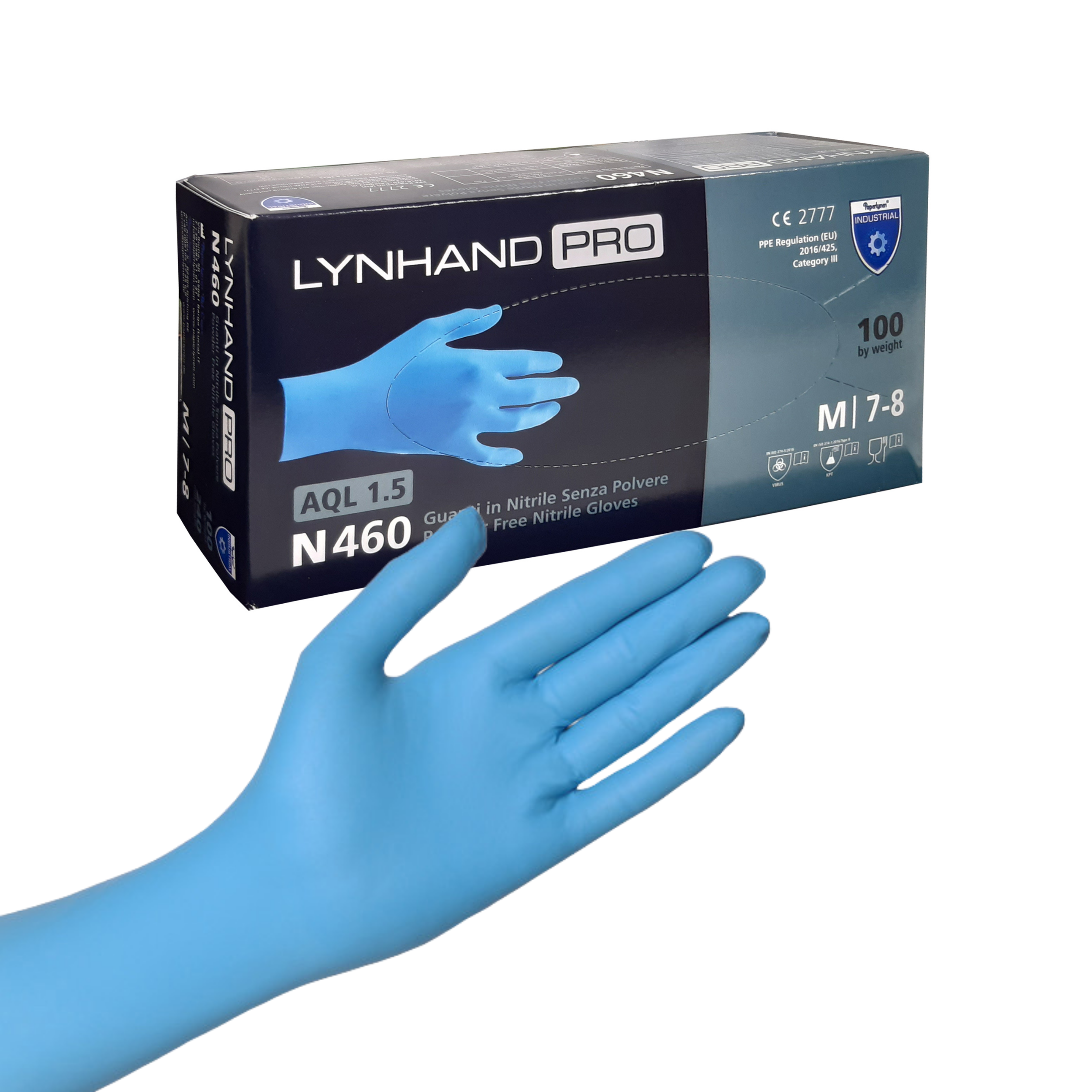 Nitril Einweghandschuh Lynhand Pro CAT. III, EN455 AQL 1.5 - puderfrei (100 Stück) 24cm S