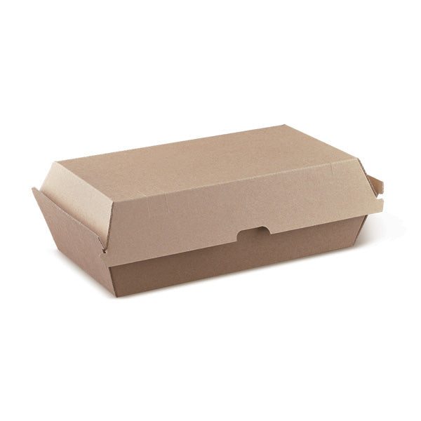 Contenedor para llevar de cartón ondulado, marrón, caja de aperitivos estándar - 175 x 90 x 85 mm