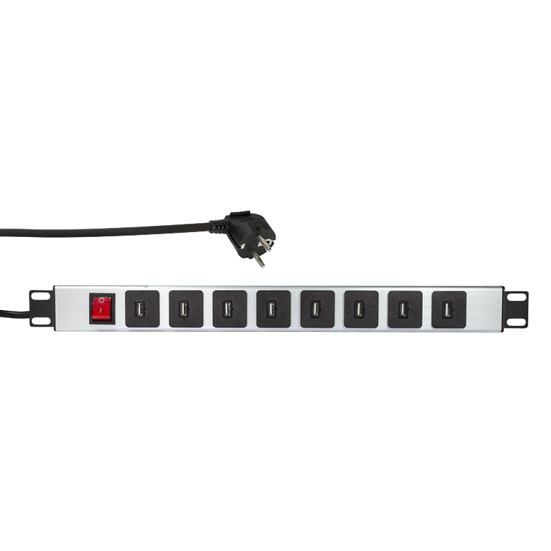 LogiLink Professional 19" Steckdosenleiste mit 8 x USB Ladefunktion, mit Schalter