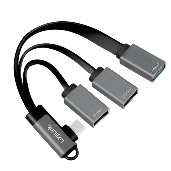 LogiLink USB-C™ Hub mit gewinkeltem Stecker, 2x USB 2.0 AF + 1x USB 3.0 AF