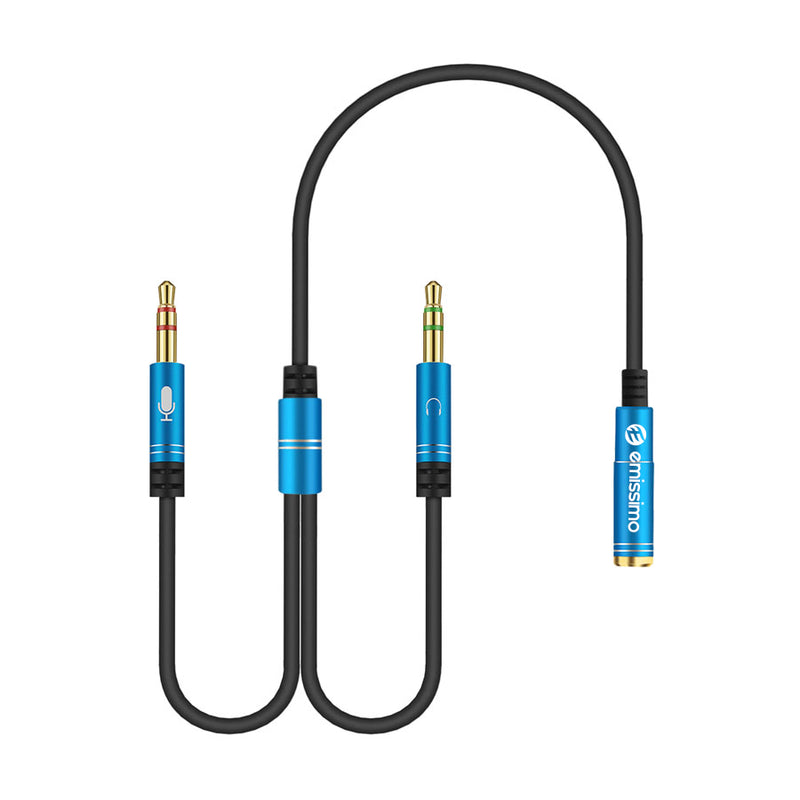 cable adaptador emissimo divisor de audio para auriculares adaptador en Y [1 enchufe jack de 3,5 mm a 2 enchufes jack]