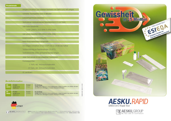 AESKU RAPID SARS-CoV-2 Antigen Schnelltest Selbsttest CE0483 5er Pack