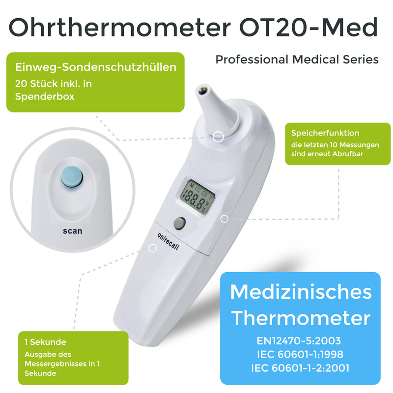 emissimo Ohrthermometer OT20-Med digitales Fieberthermometer für Messung im Ohr