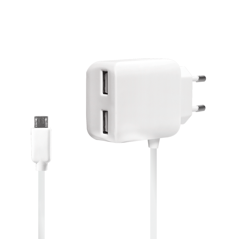 LogiLink USB Steckdosenadapter mit Micro USB-Kabel, 2x USB-Port